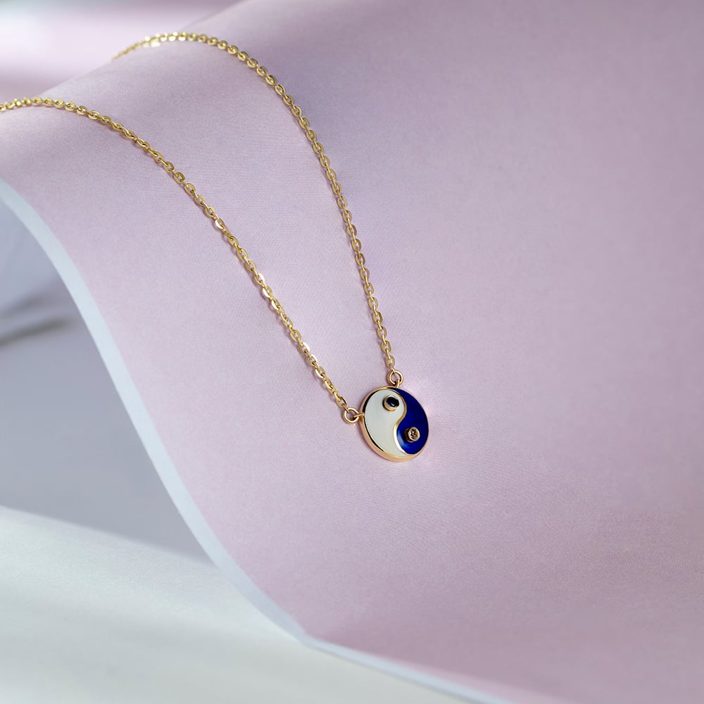 Yin Yang Evil Eye Gold Pendant with Chain,,hi-res image number null