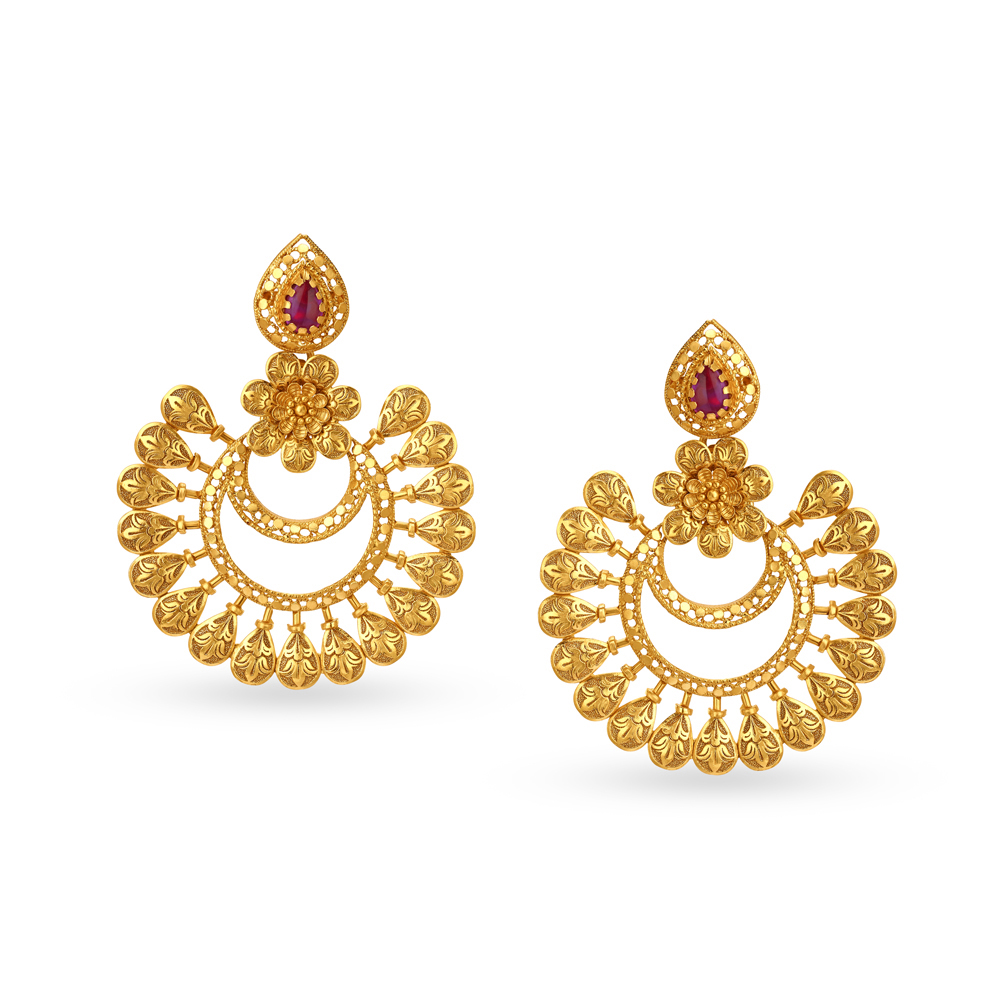 Opulent Floral Gold Drop Earrings