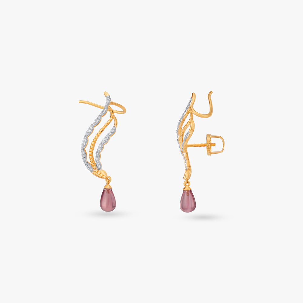 Twin Curve Diamond Drop Earrings,,hi-res image number null