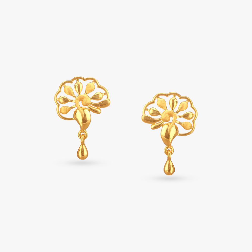 

Peacock Bloom Gold Drop Earrings