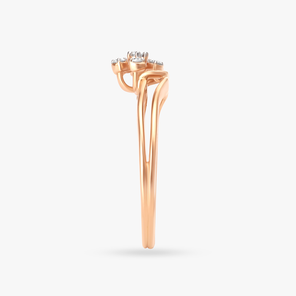 Diamond Blossom and Crescent Rose Gold Finger Ring,,hi-res image number null