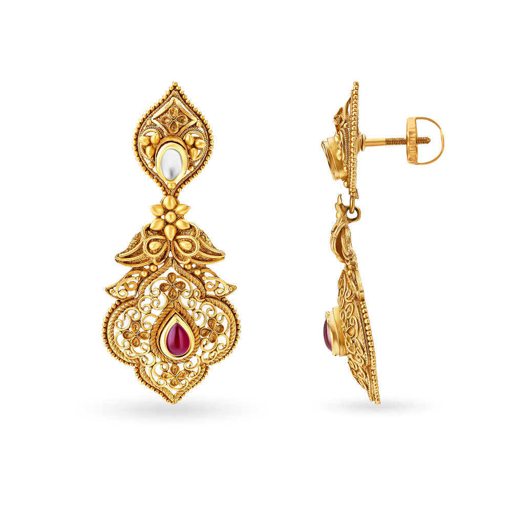 Captivating Gold and Glass Kundan Necklace Set,,hi-res image number null