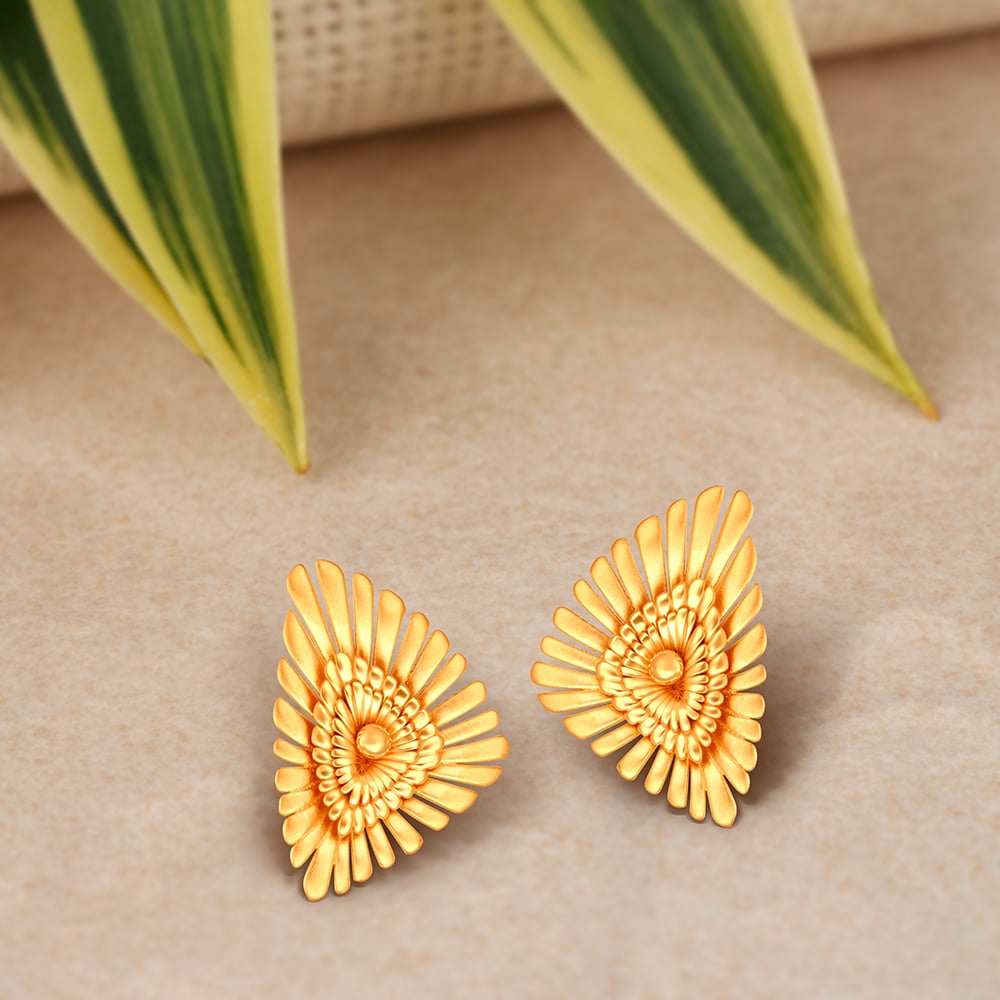 Contemporary Fancy Floral Gold Stud Earrings