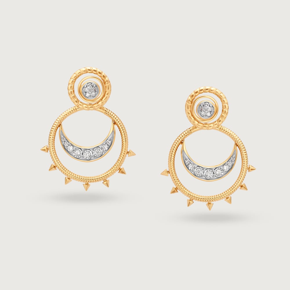 Cosmic Bling 14KT Diamond Chand Bali Earrings,,hi-res image number null