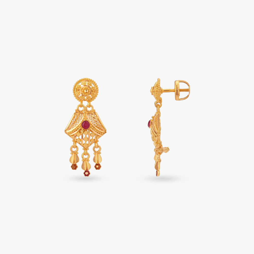 Regal Tassel Gold Drop Earrings,,hi-res image number null