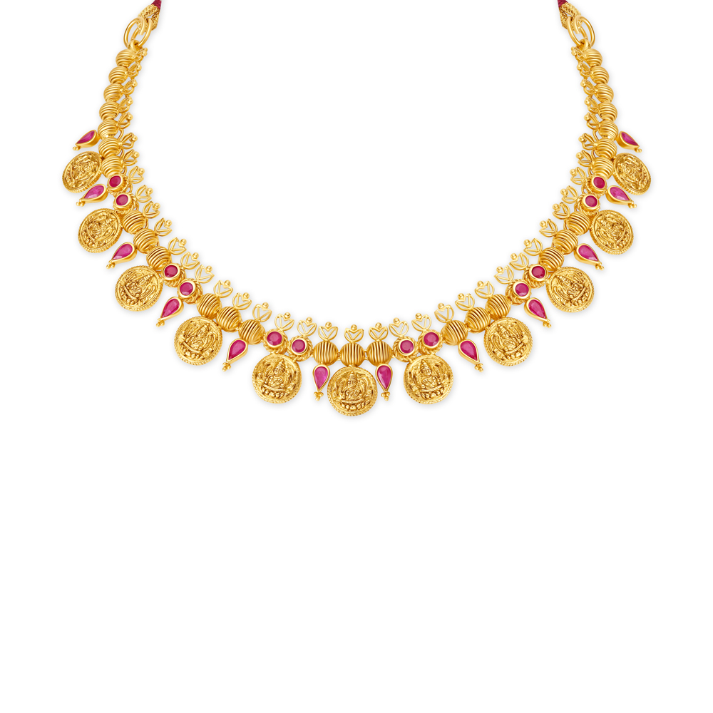 Enchanting Deity Gold Kasu Necklace Set with Rubies,,hi-res image number null