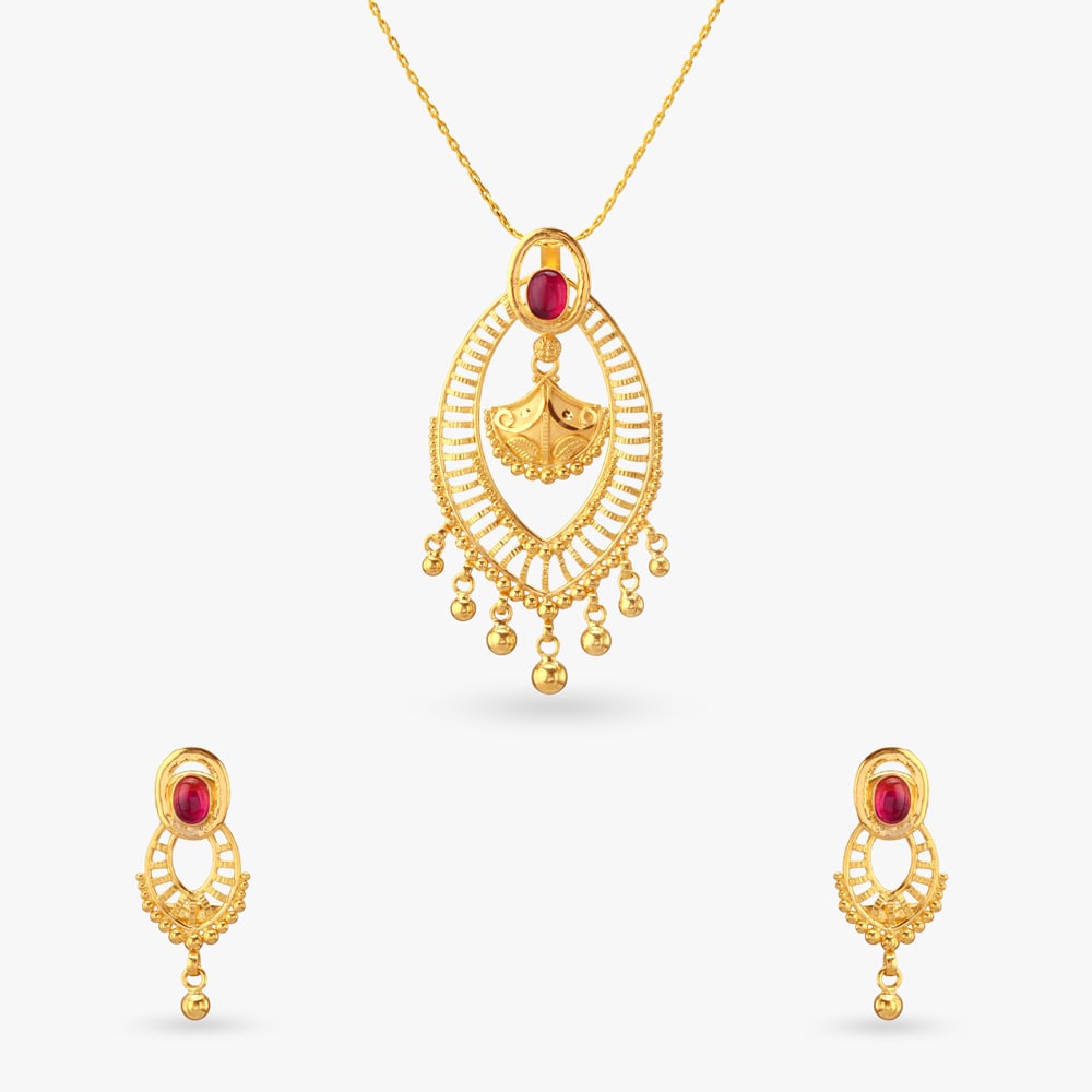 Scarlet Bloom Gold Pendant and Earrings Set,,hi-res image number null