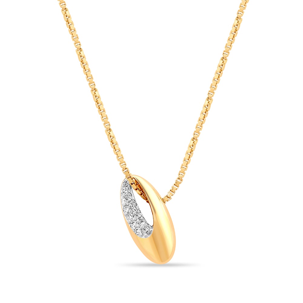 14 KT Yellow Gold Brilliant Oval Diamond Pendant with Chain