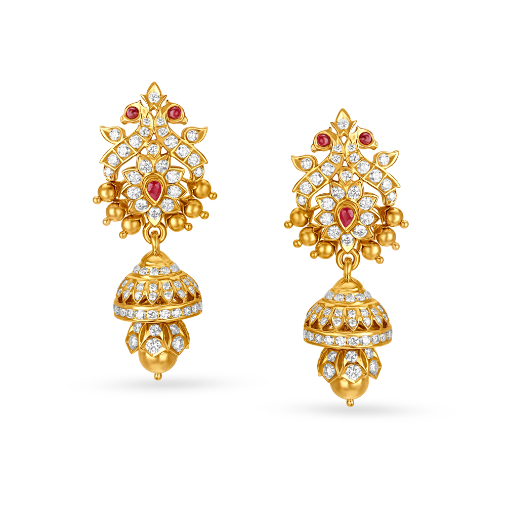 Graceful Diamond Jhumka Earrings,,hi-res image number null
