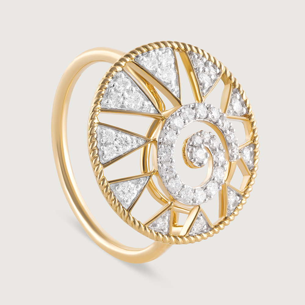 Spiral Triangular Gold & Diamond Finger Ring,,hi-res image number null