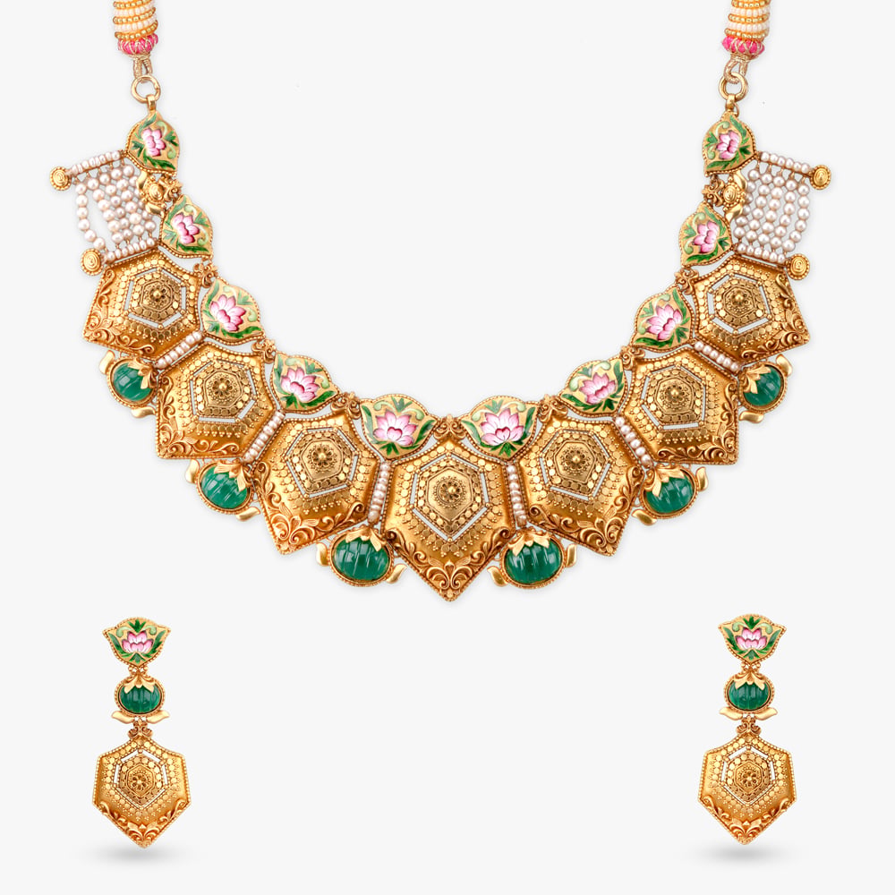 Ornate Blossom Gold Necklace Set,,hi-res image number null