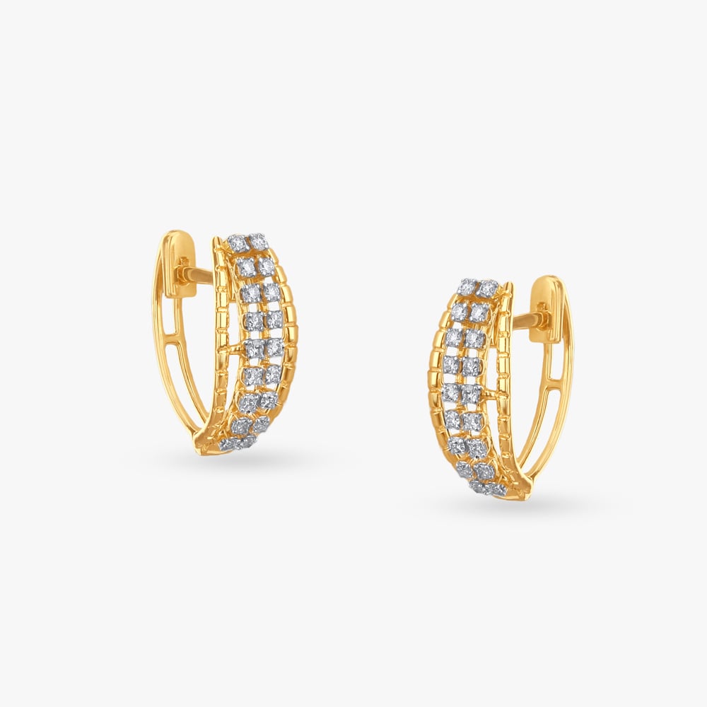 Stylish Grid Diamond Hoop Earrings,,hi-res image number null