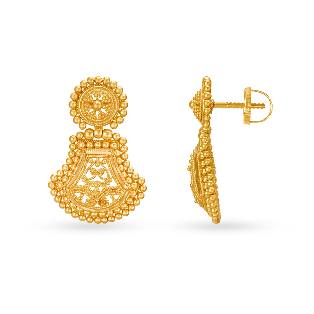 

Artistic Gold Jharokha Shape Drop Earrings