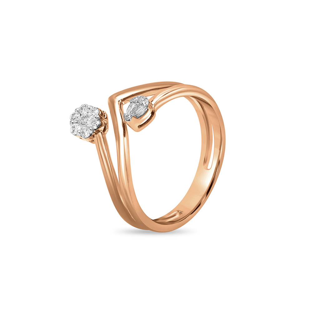 18 KT Rose Gold Abstract Diamond Ring