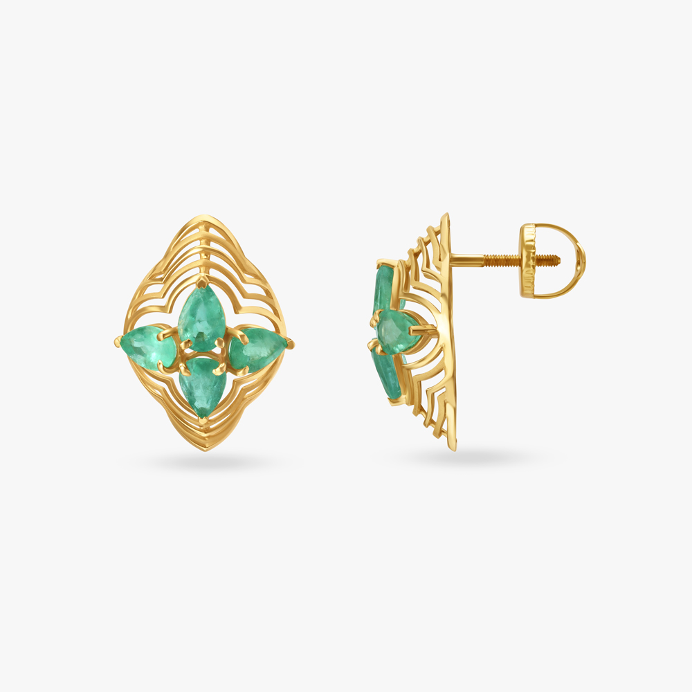 Gilded Elegance Emerald Stud Earrings,,hi-res image number null