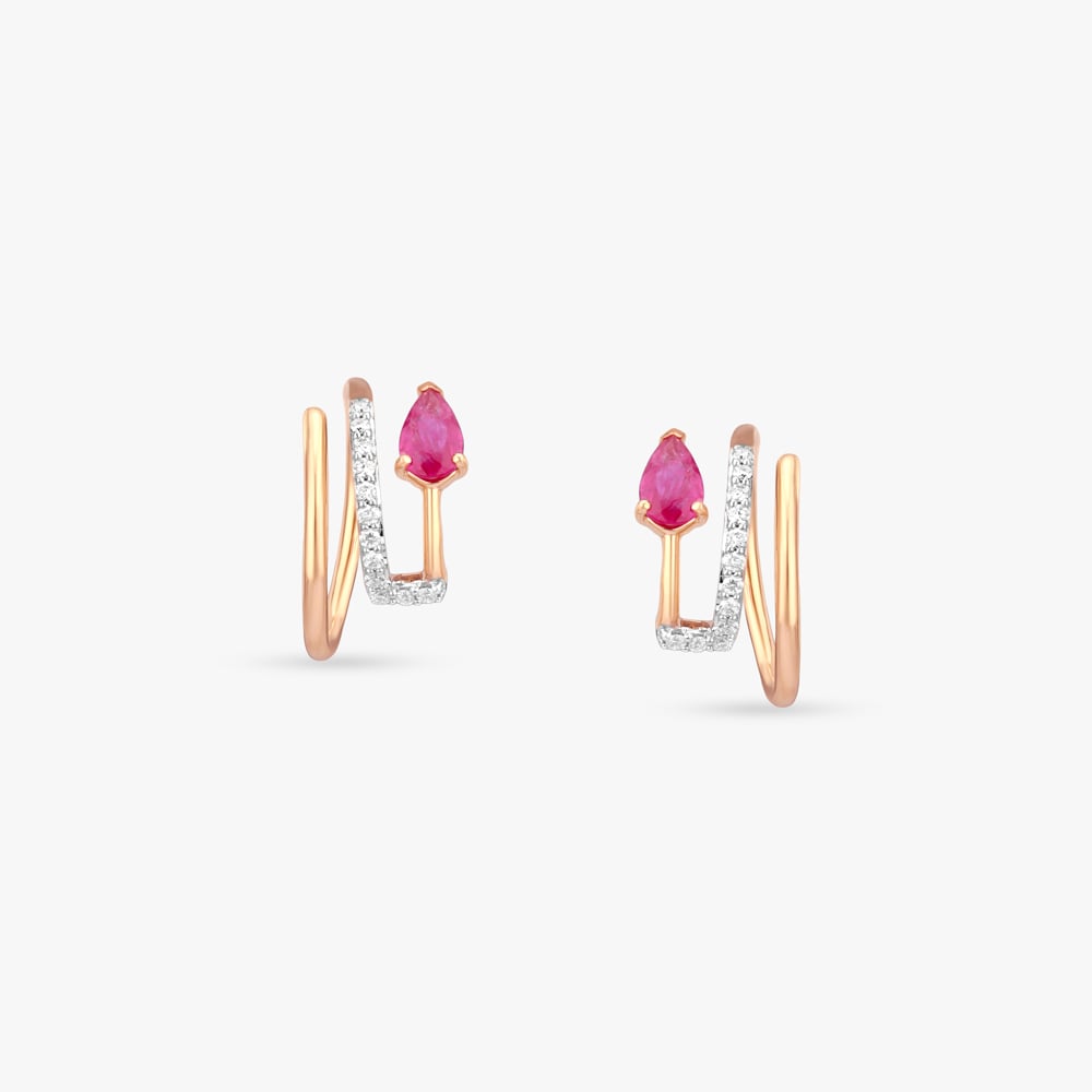 Crimson Curve Diamond Stud Earrings,,hi-res image number null