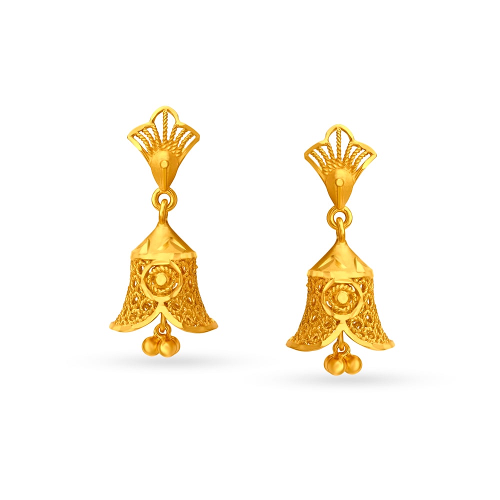 Exquisite Yellow Gold Orchid Jhumkas