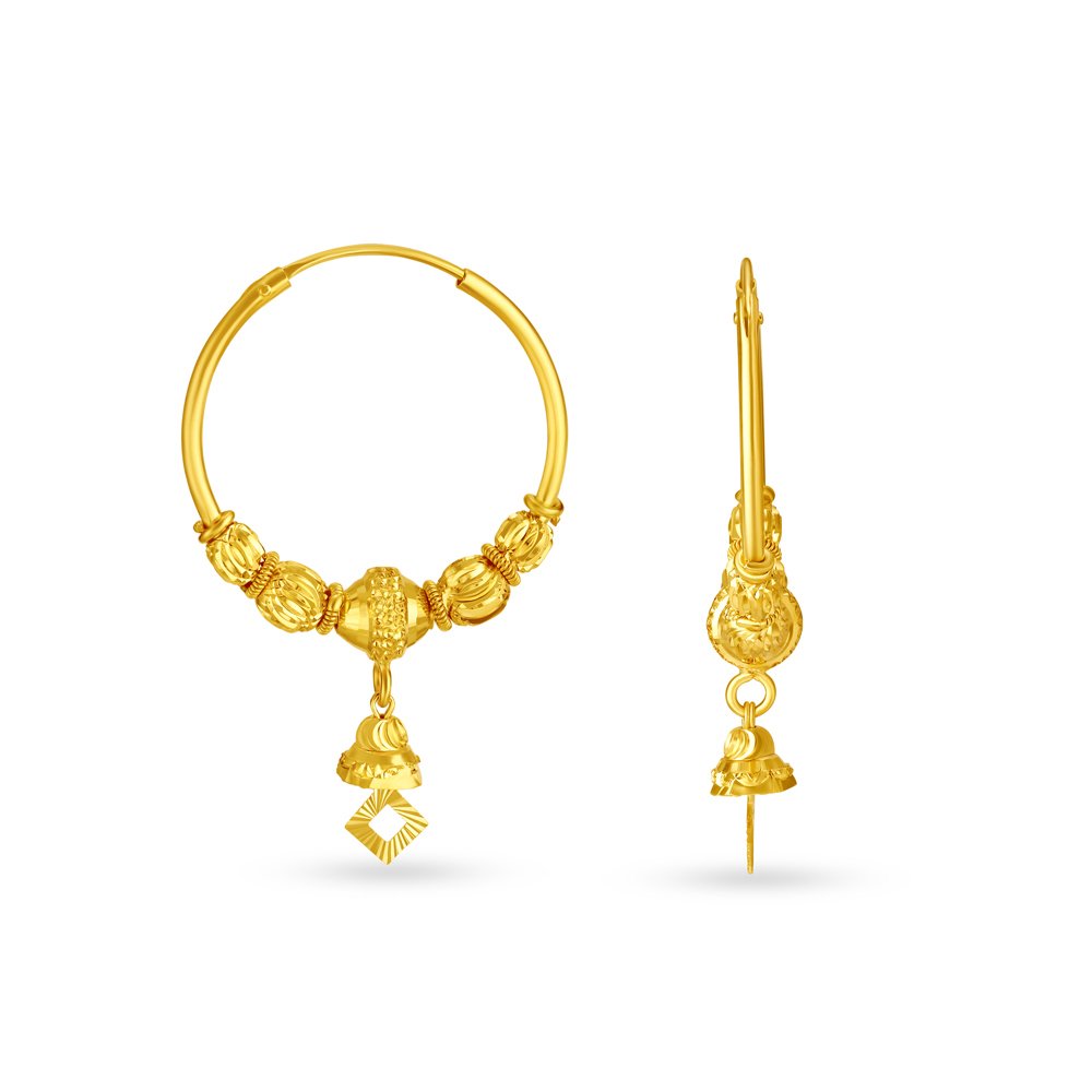 Traditional 18 Karat Yellow Gold Textured Bali Style Hoop Earrings,,hi-res image number null