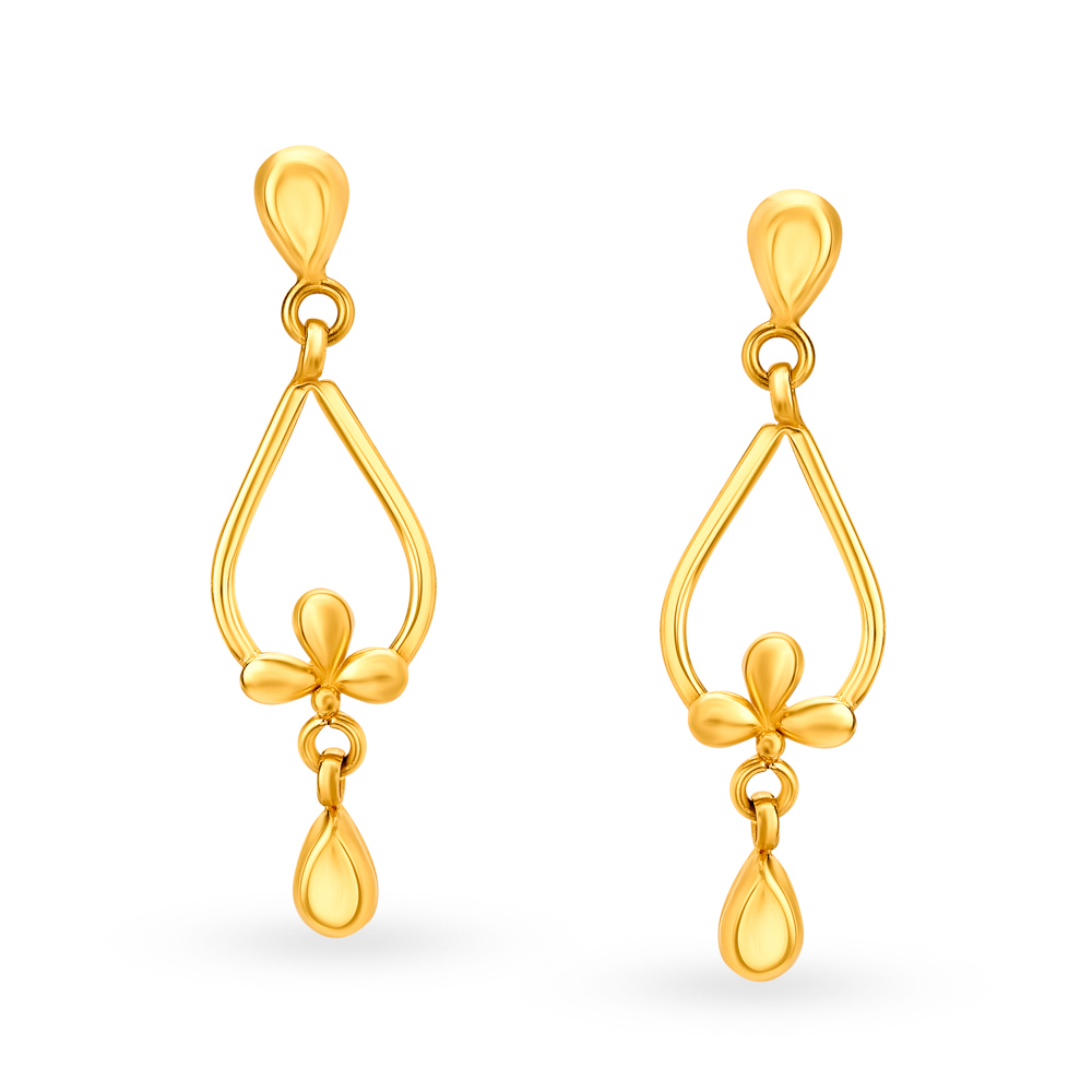 Pristine Floral Gold Drop Earrings