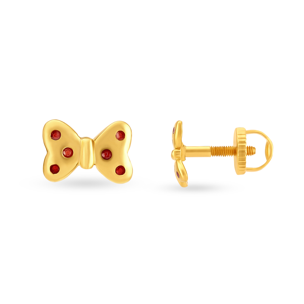 Adorable 22 Karat Yellow Gold Bow Shaped Stud Earrings,,hi-res image number null