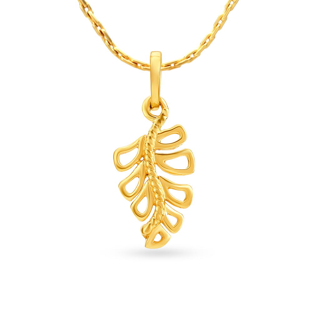 Elegant Yellow Gold Leaf Pendant,,hi-res image number null