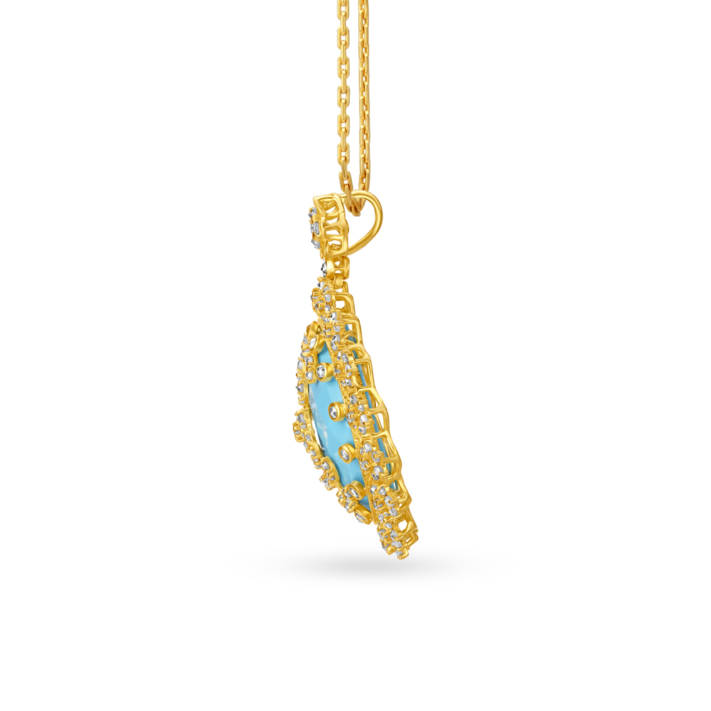 Ethereal Pendant with Un-cut Diamonds and Turquoise,,hi-res image number null