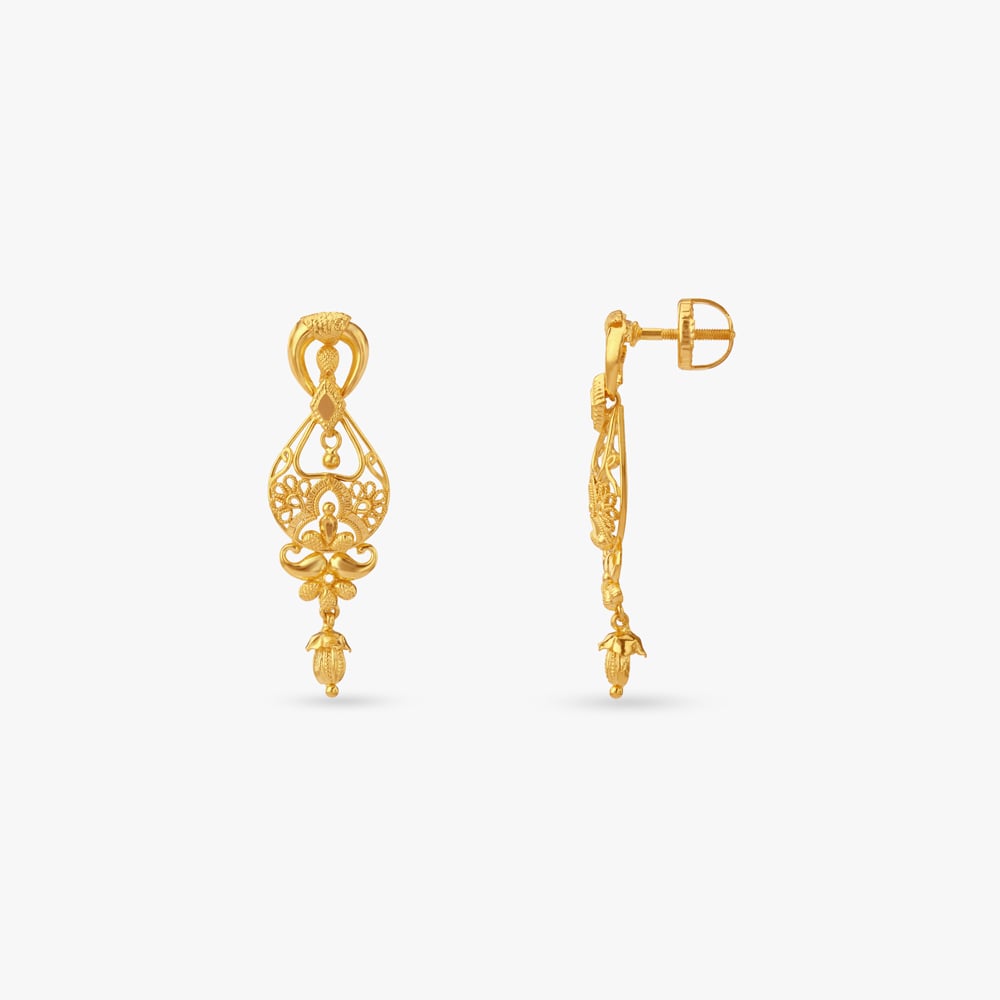 Floral Cascade Gold Drop Earrings,,hi-res image number null