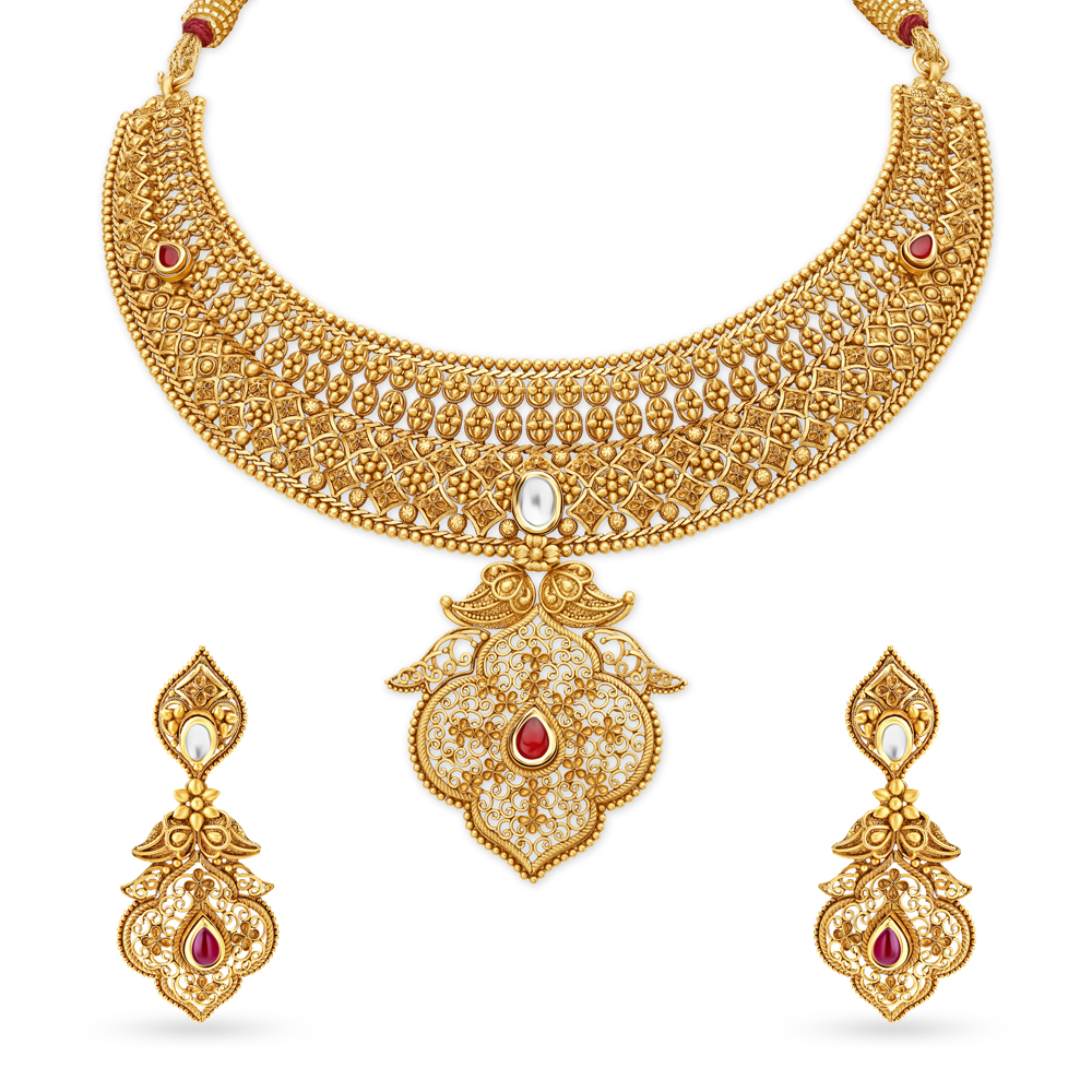 Captivating Gold and Glass Kundan Necklace Set,,hi-res image number null