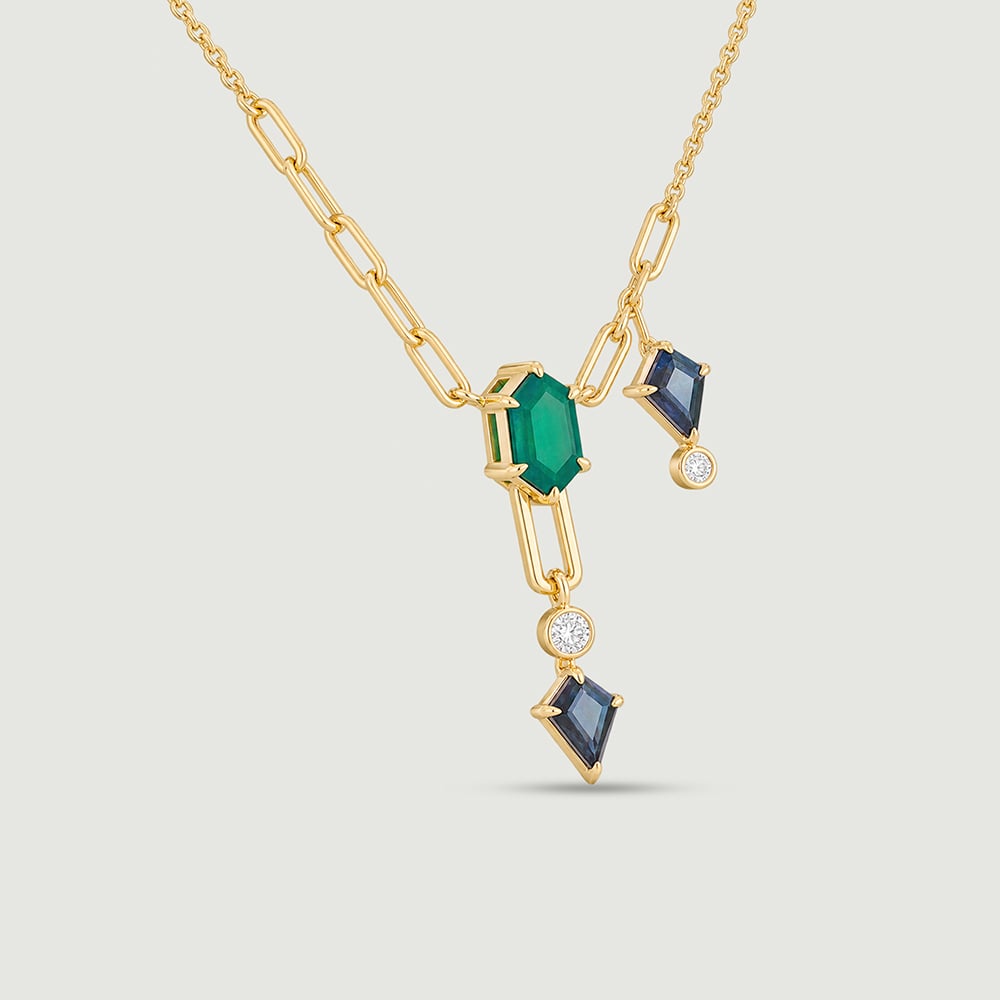 Delicate Luminous Onyx and Topaz Lariat Necklace,,hi-res image number null