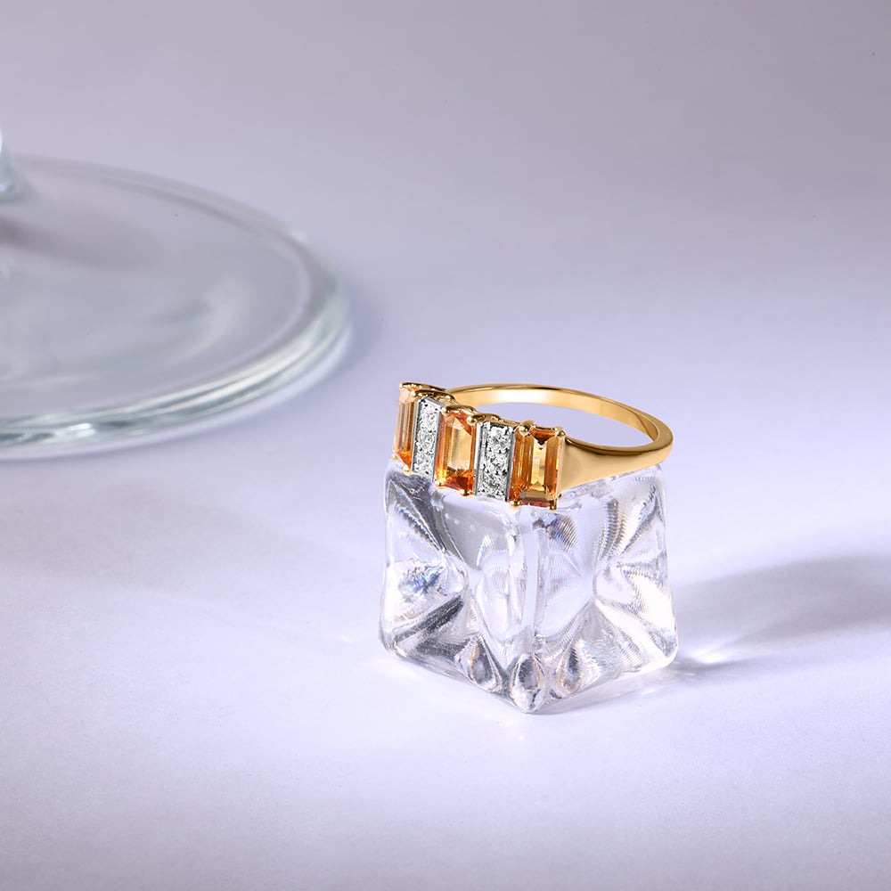 Amber Aura 14KT Diamond & Citrine Finger Ring,,hi-res image number null