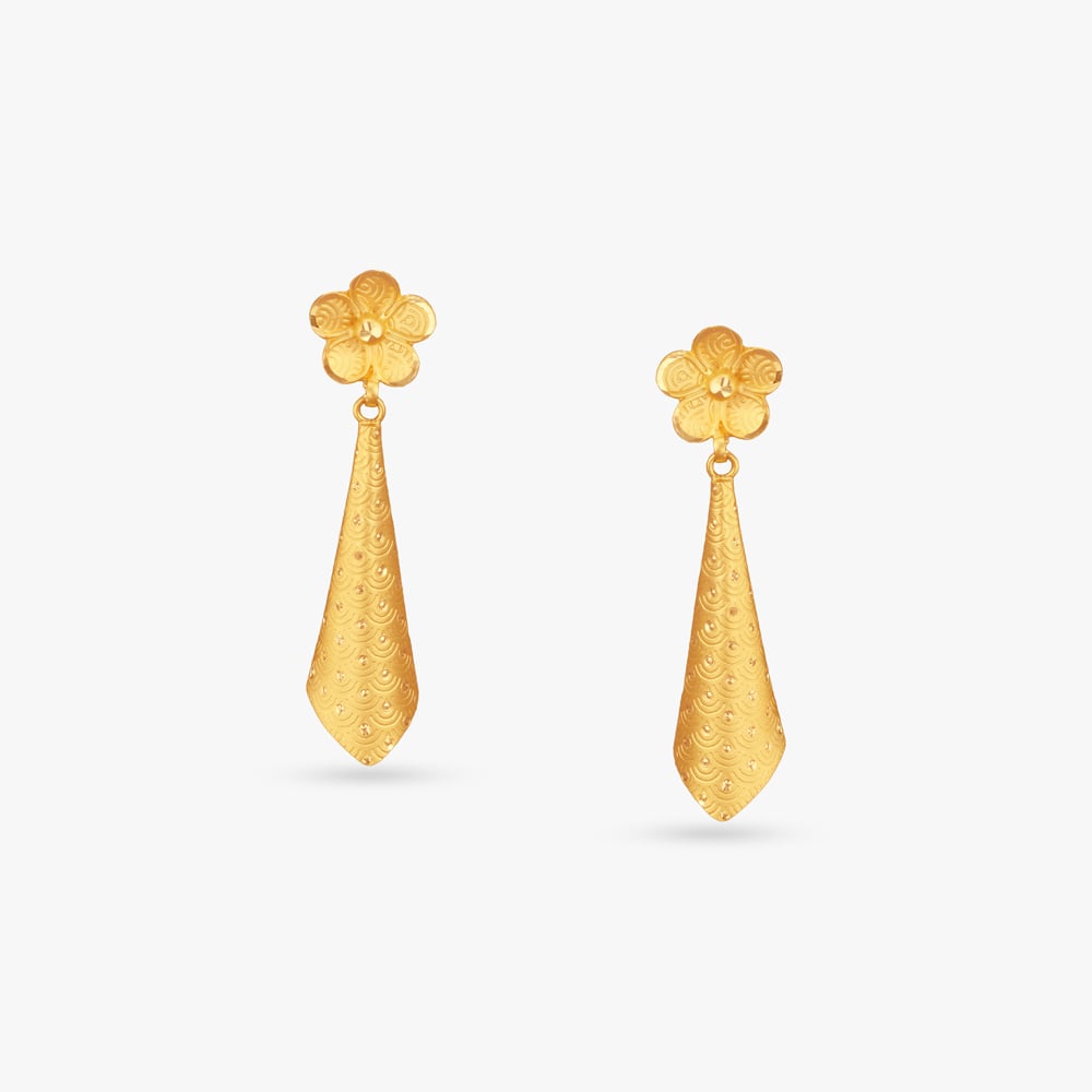 Floral Taper Gold Drop Earrings,,hi-res image number null