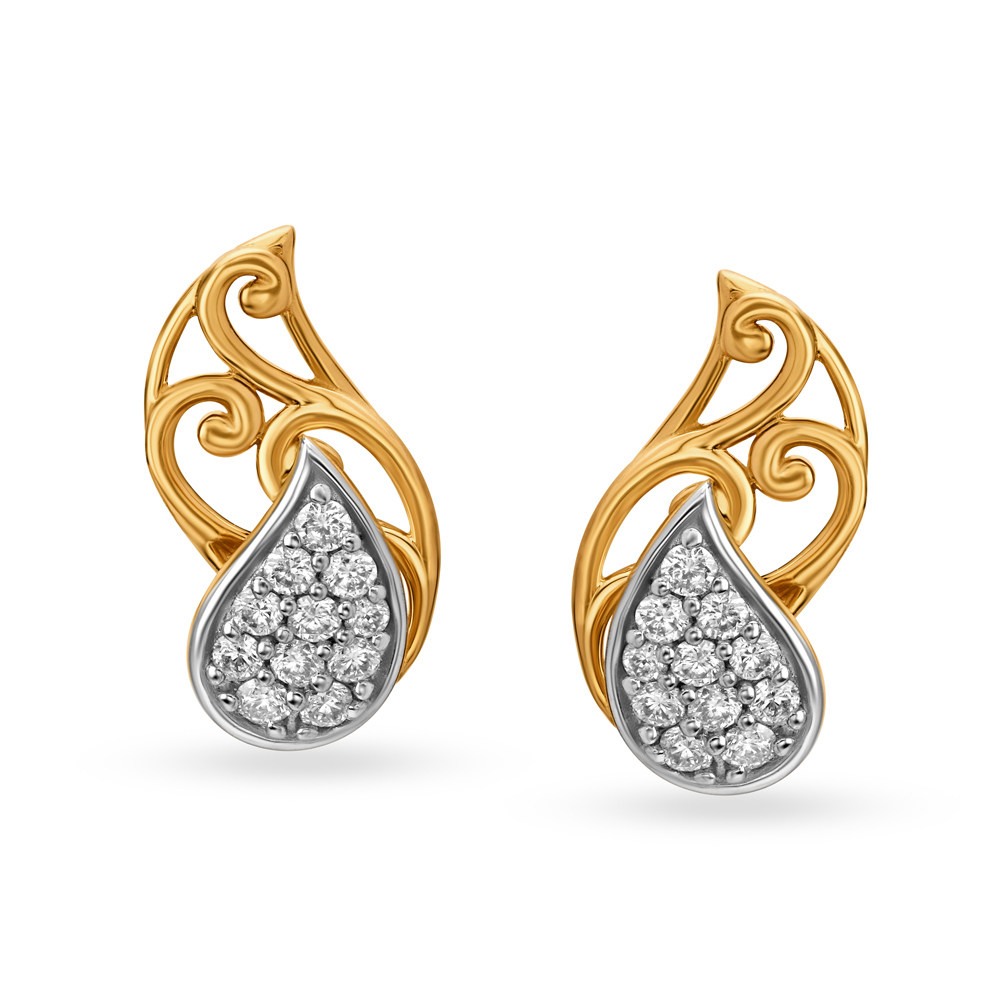 Splendid Traditional Paisley Diamond Stud Earrings