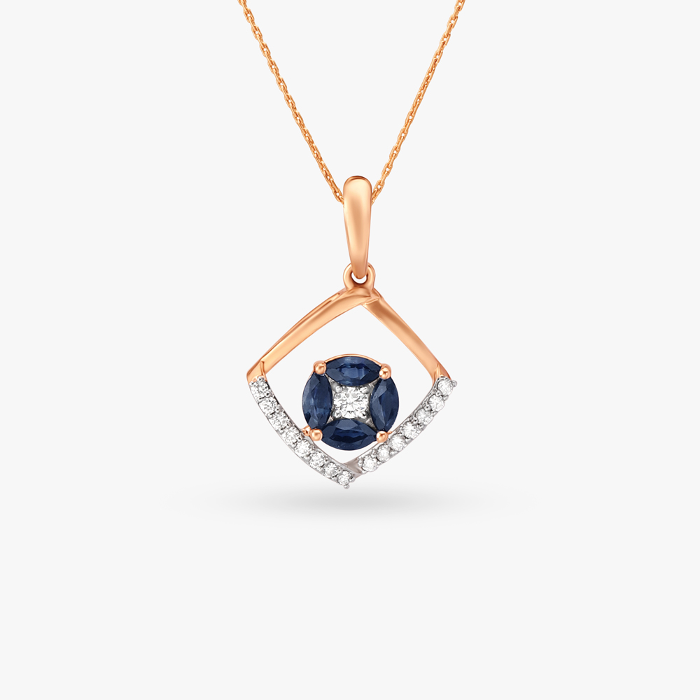 Striking Geometric Diamond and Sapphire Pendant and Earrings Set,,hi-res image number null