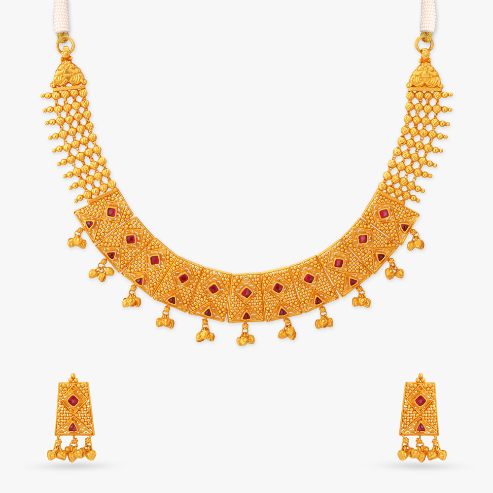 Angular Tapestry Gold Necklace Set,,hi-res image number null