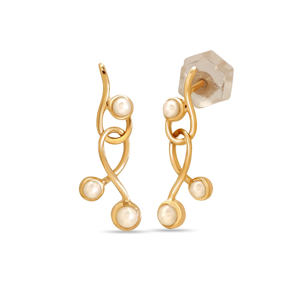 14KT Yellow Gold Elegant Swirls Pearl Drop Earrings,,hi-res image number null