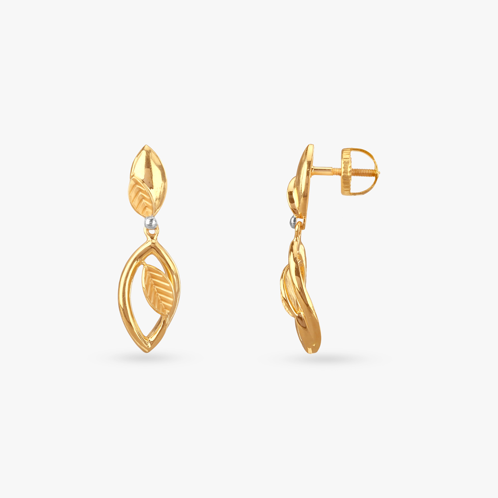 Twin Leaf Gold Drop Earrings,,hi-res image number null