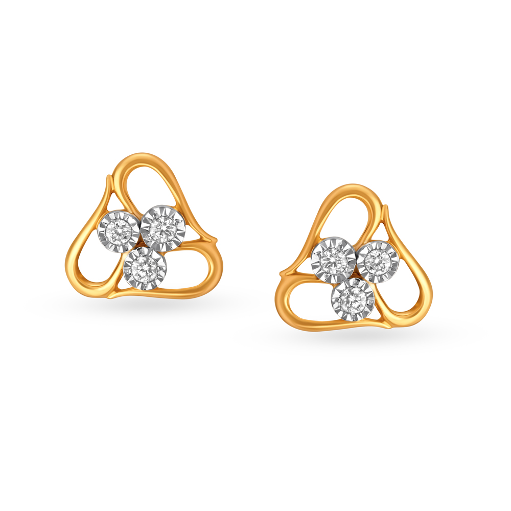 Three sided Gold and Diamond Stud Earrings