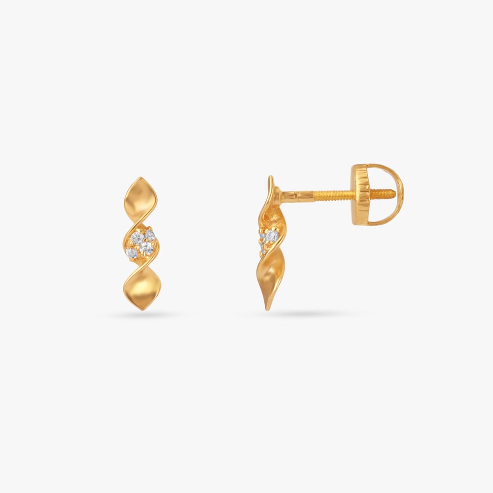 Twirling Leaf Gold Stud Earrings,,hi-res image number null