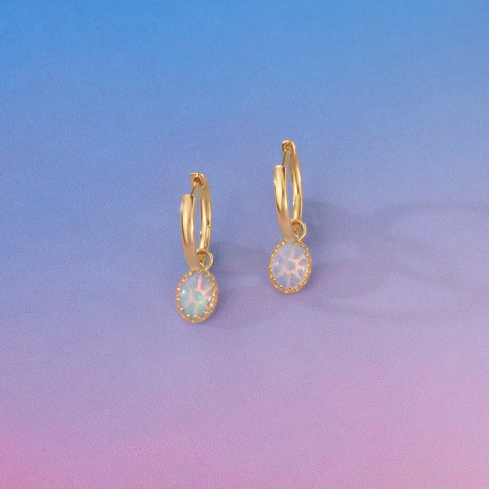 Sun Glow Opal Gold Hoop Earrings,,hi-res image number null