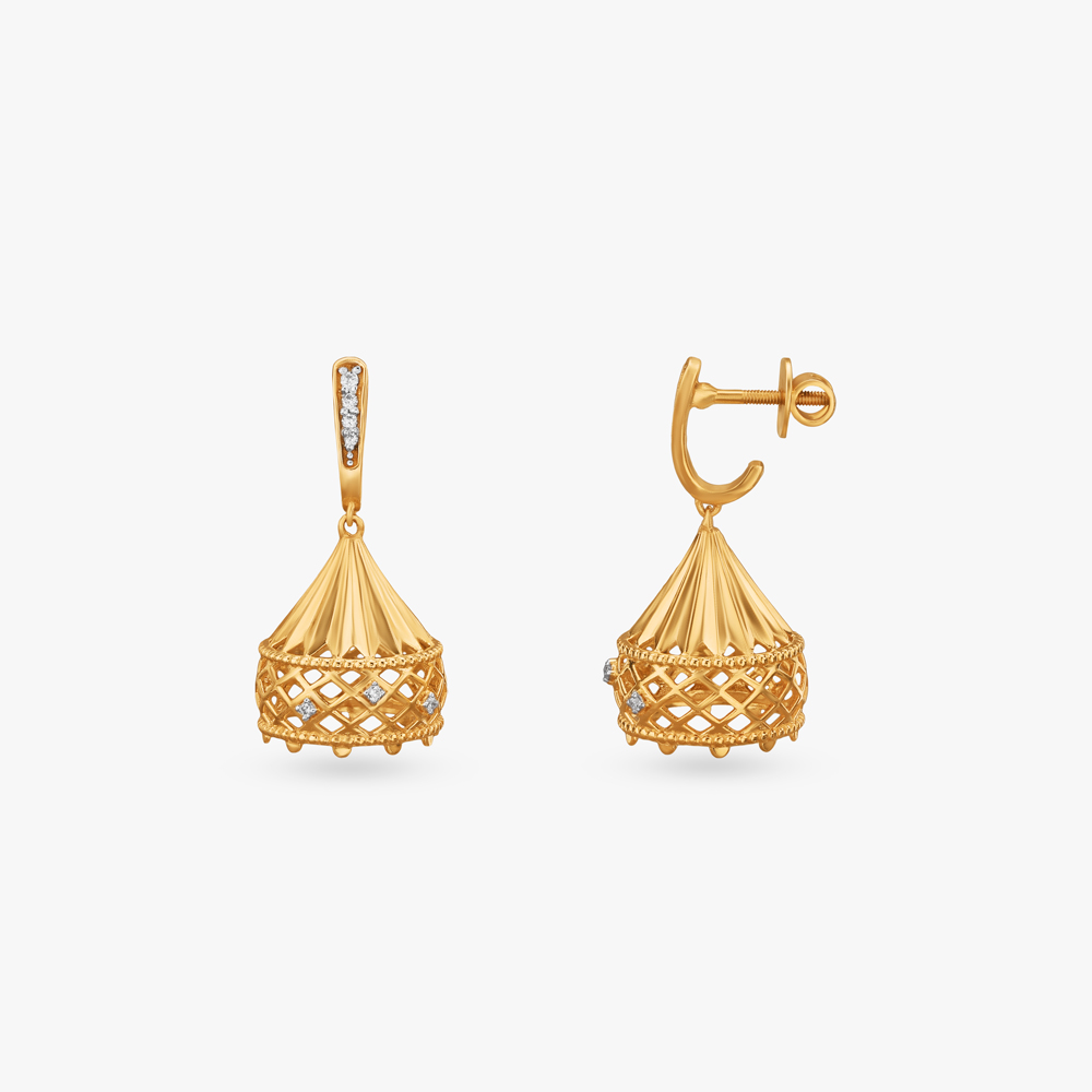 Conical Dome Gold Jhumka Earrings,,hi-res image number null