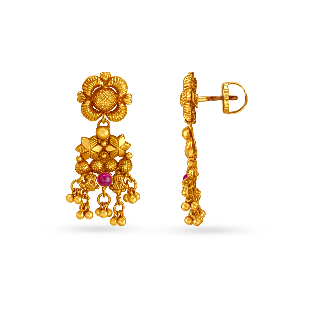 Floral Gold Drop Earrings,,hi-res image number null