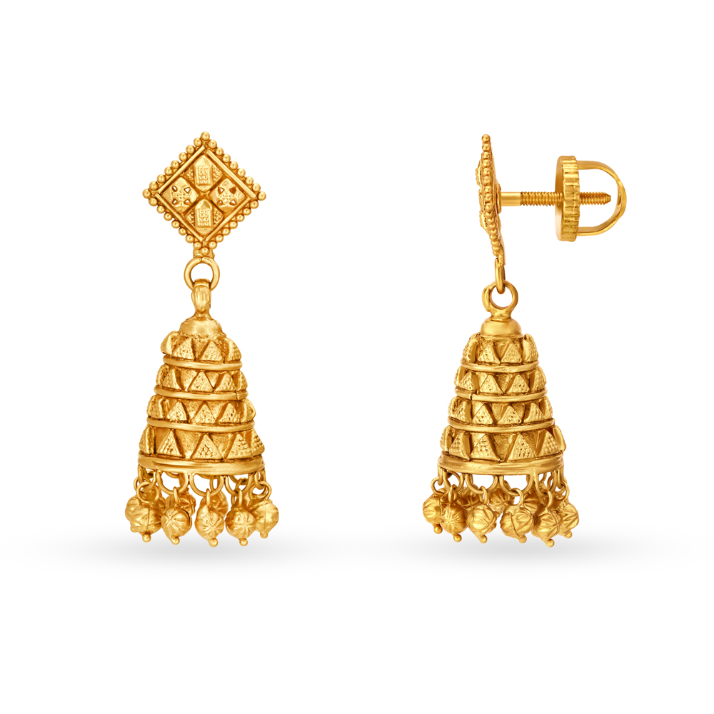 Entrancing 22 Karat Yellow Gold Jhumki Style Drop Earrings,,hi-res image number null