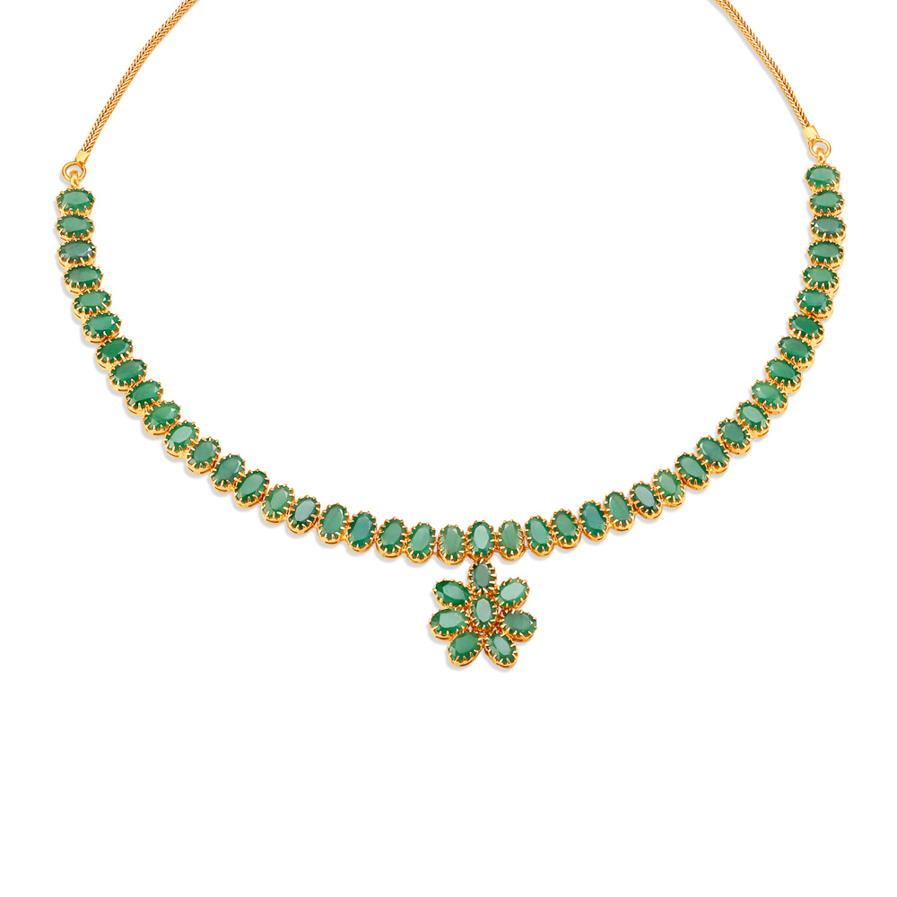 Floral Motif Modern Ruby Studded Gold Necklace,,hi-res image number null