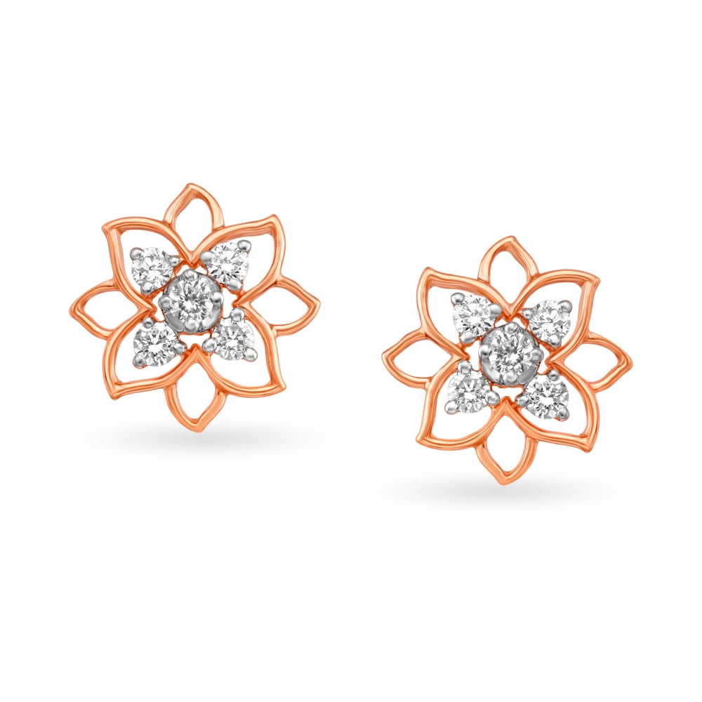 Tantalising Rose Gold and Diamond Floral Stud Earrings,,hi-res image number null