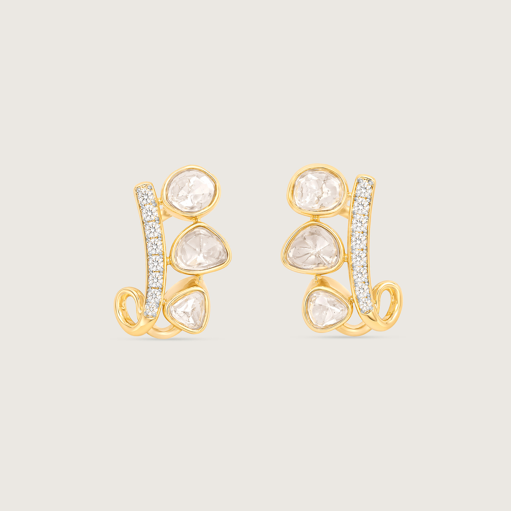 Lustrous Vine Polki Diamond Hoop Earrings,,hi-res image number null