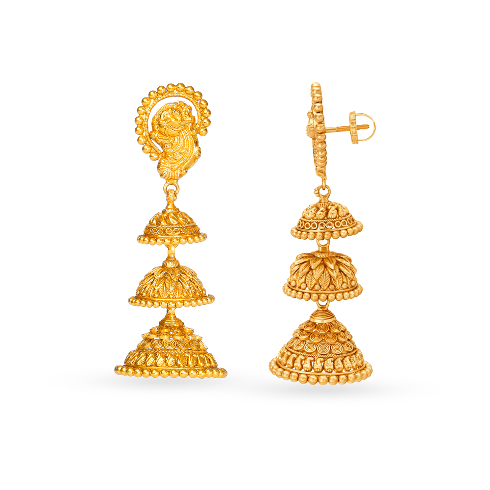 Opulent 22 Karat Yellow Gold Beaded Jhumkas,,hi-res image number null