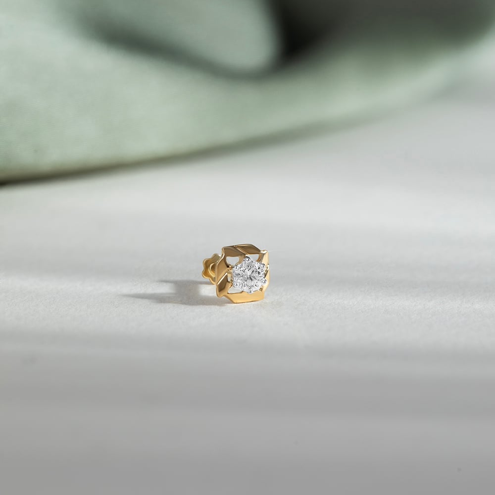 Sparkling Charm Gold and Diamond Nose Pin,,hi-res image number null