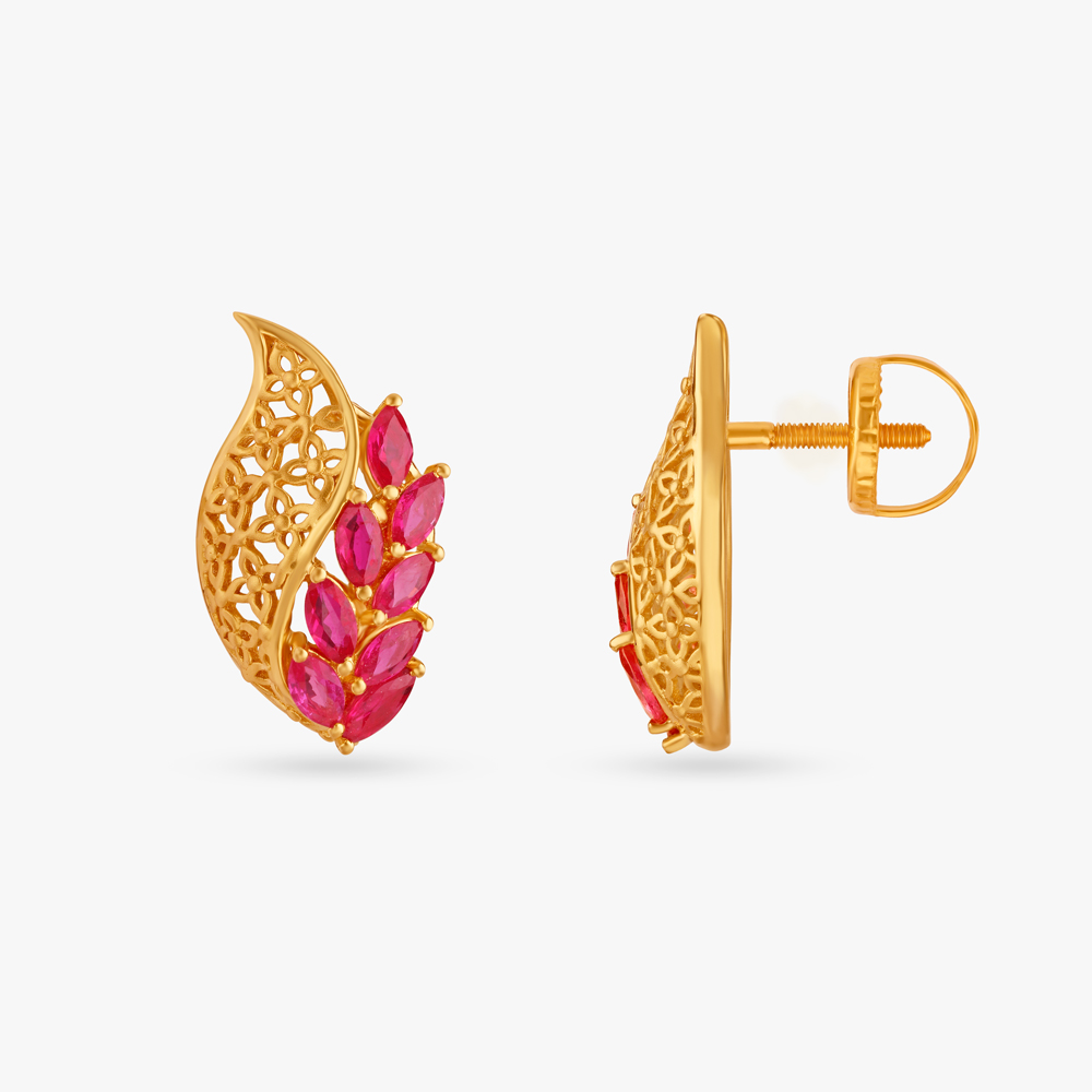 Floral Ruby and Emerald Stud Earrings,,hi-res image number null