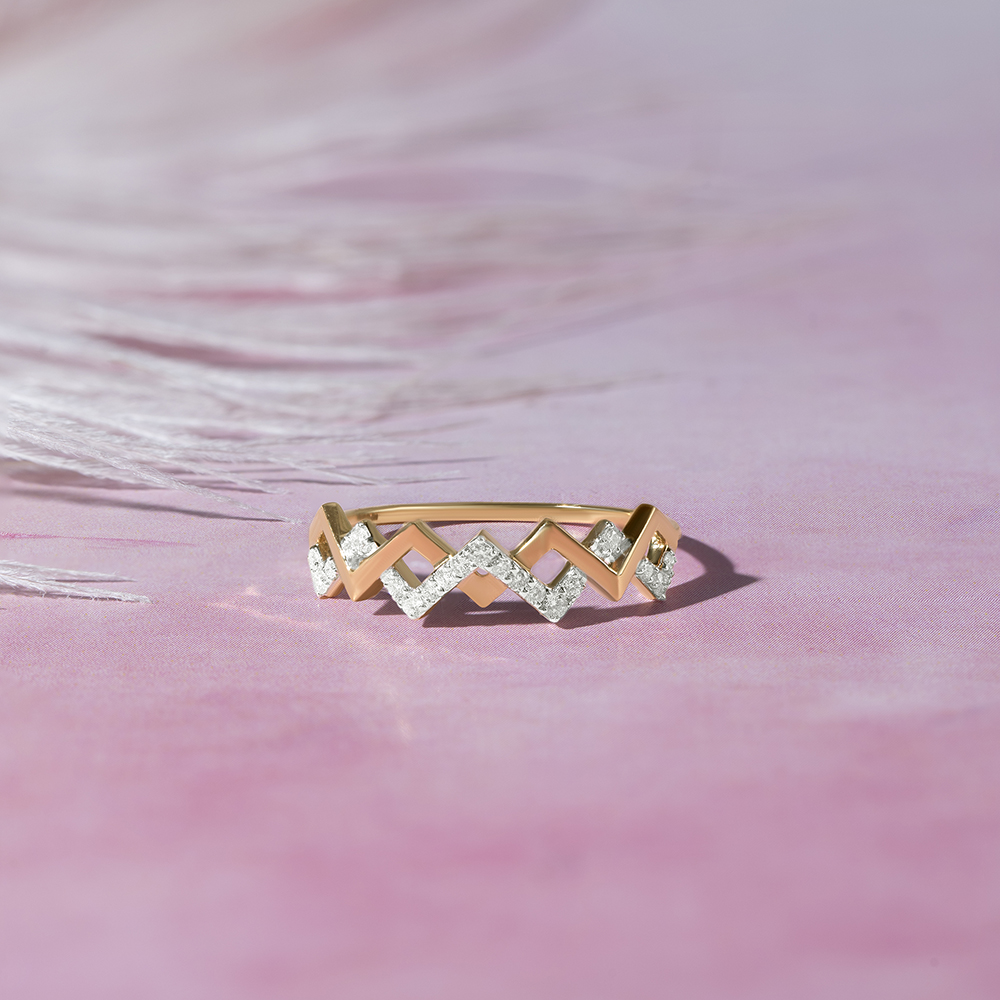 Zigzag Glimmer Gold & Diamond Ring,,hi-res image number null