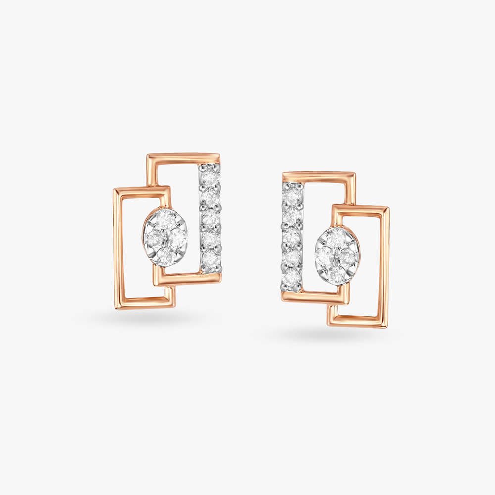 Geometric Allure Gold and Diamond Stud Earrings,,hi-res image number null